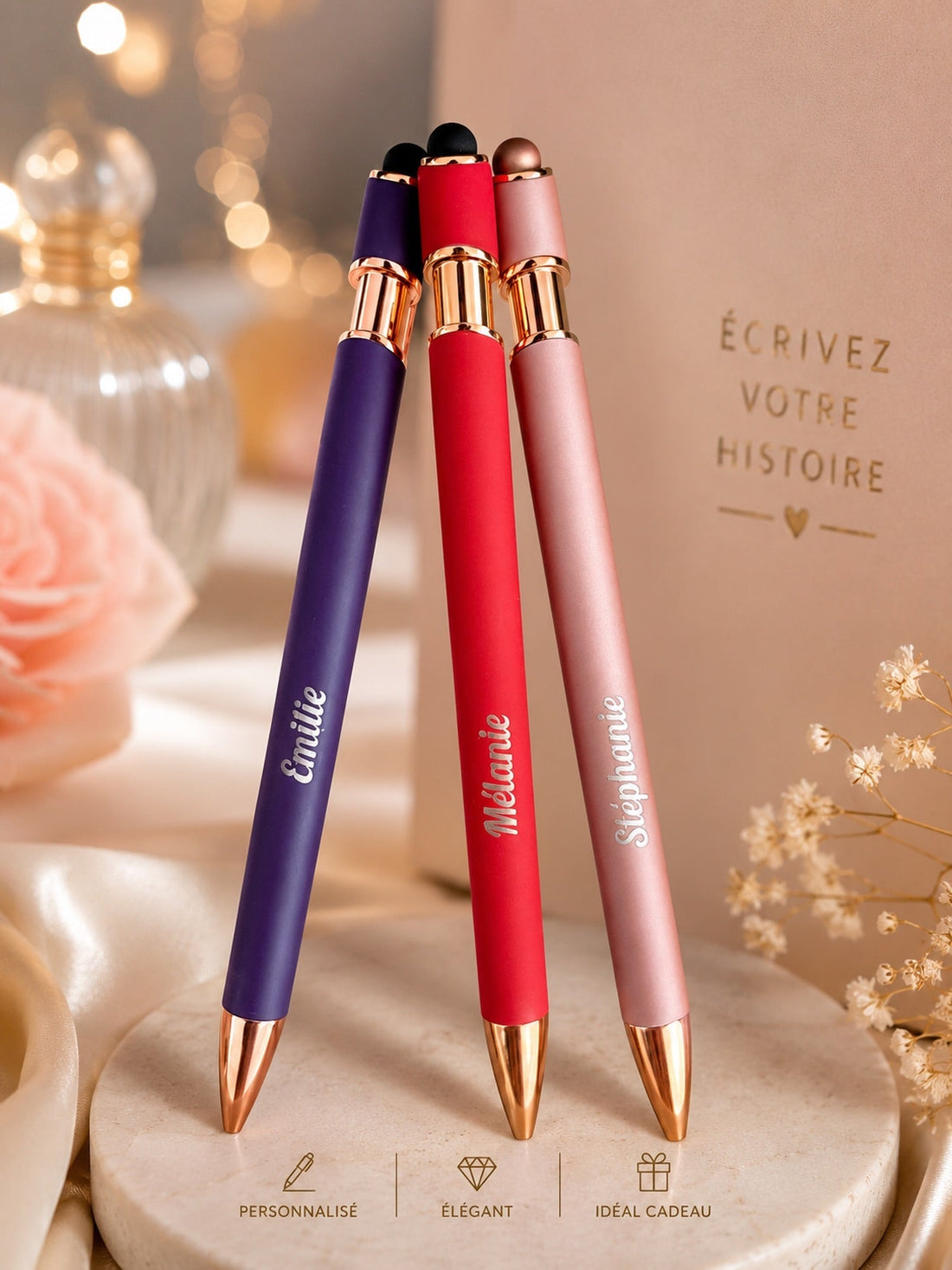 Stylos personnalisés gravés au prénom, idée de cadeau maîtresse personnalisé et fait main – Perles & Câlins