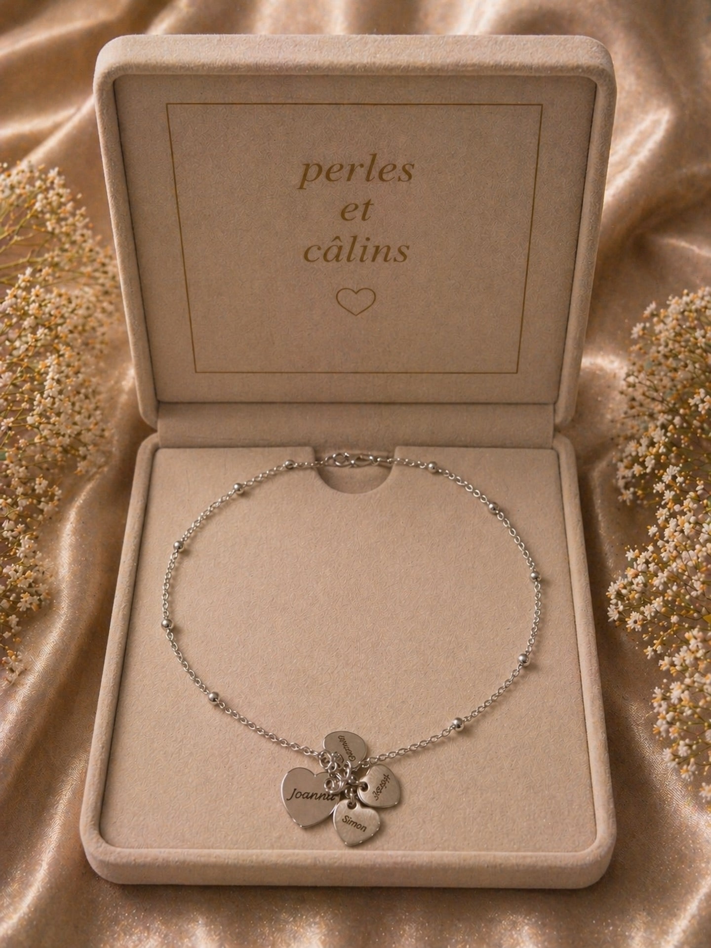 Collier Personnalisé Multi-Cœurs Gravés - Cadeau Fête des Mères
