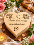 Boîte Cœur en Bois de Pin Gravée - Cadeau Personnalisé Fête des Mères