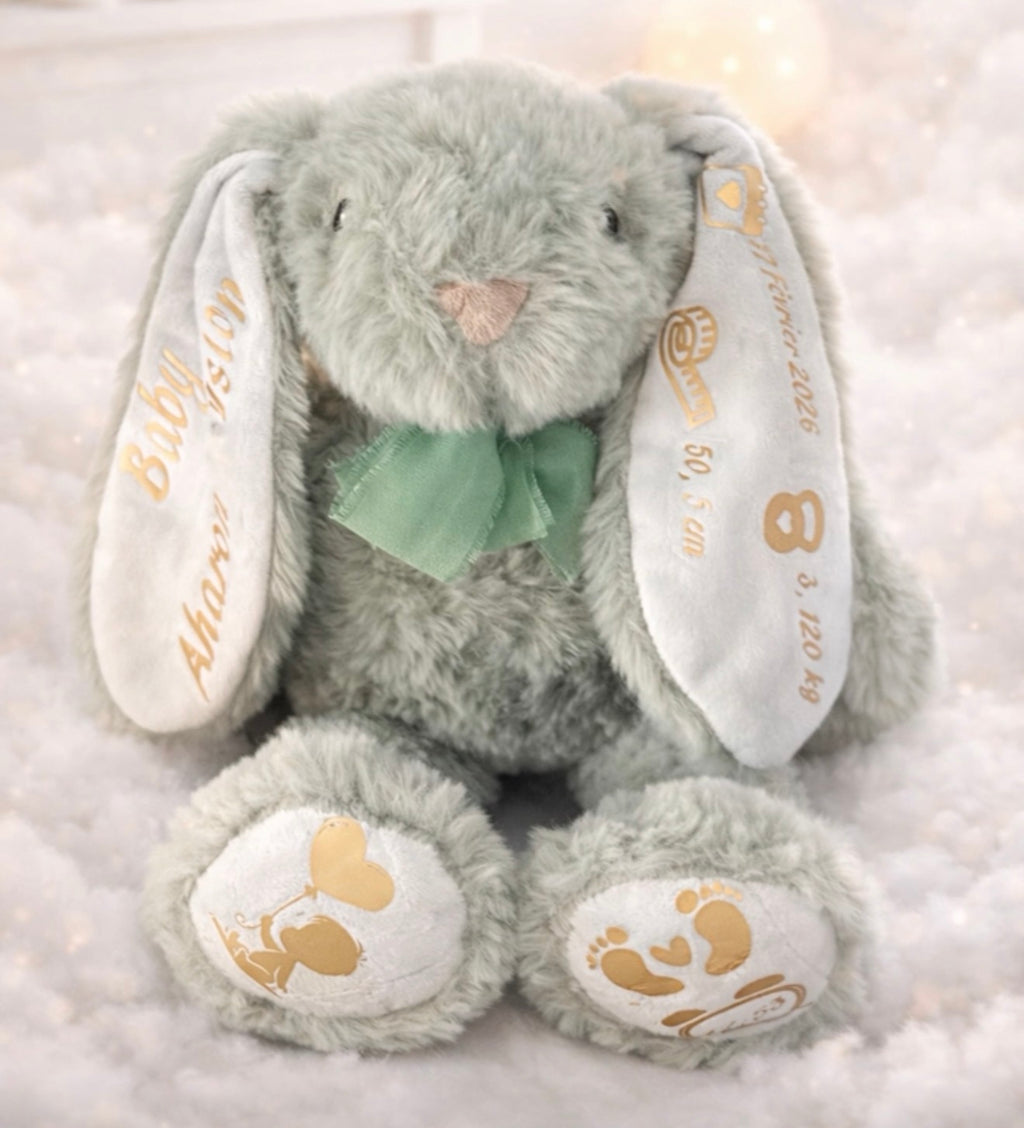 Peluche Lapin Personnalisée - Cadeau de Naissance Gravé