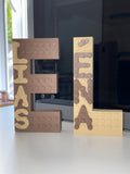 Lettres du prénom façon briques de construction, Elias et Lena, décoration personnalisée pour chambre d'enfant