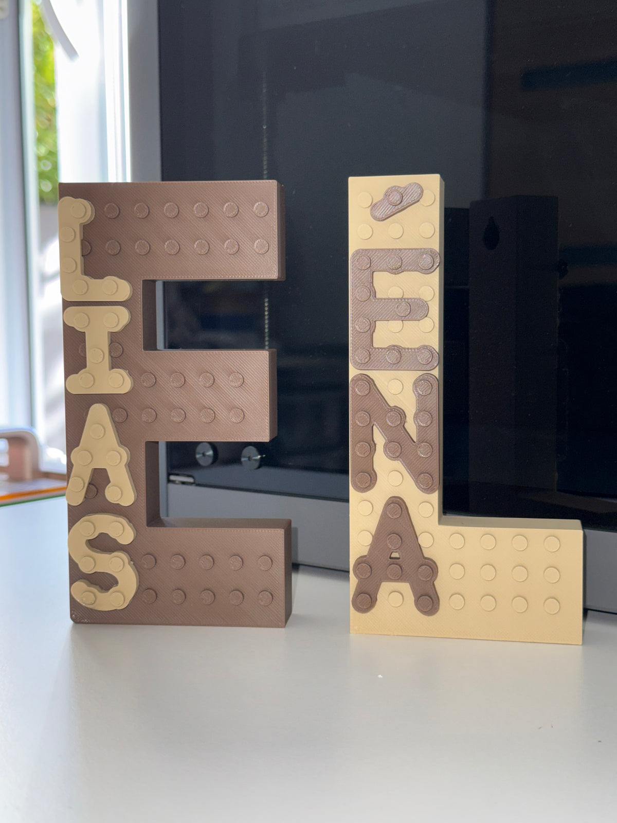 Lettres du prénom façon briques de construction, Elias et Lena, décoration personnalisée pour chambre d'enfant